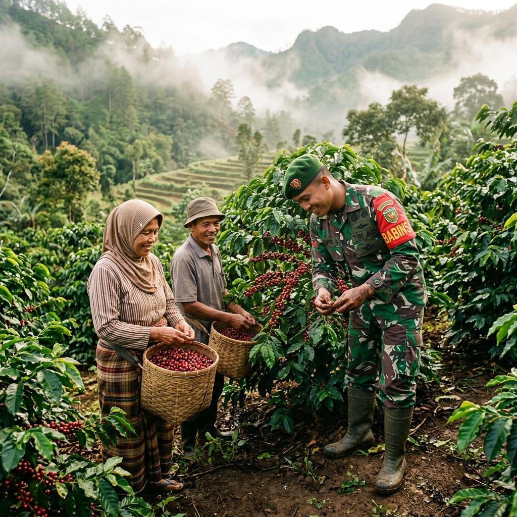 Babinsa Koramil 01/Bebesen membantu petani kopi Arabika Gayo