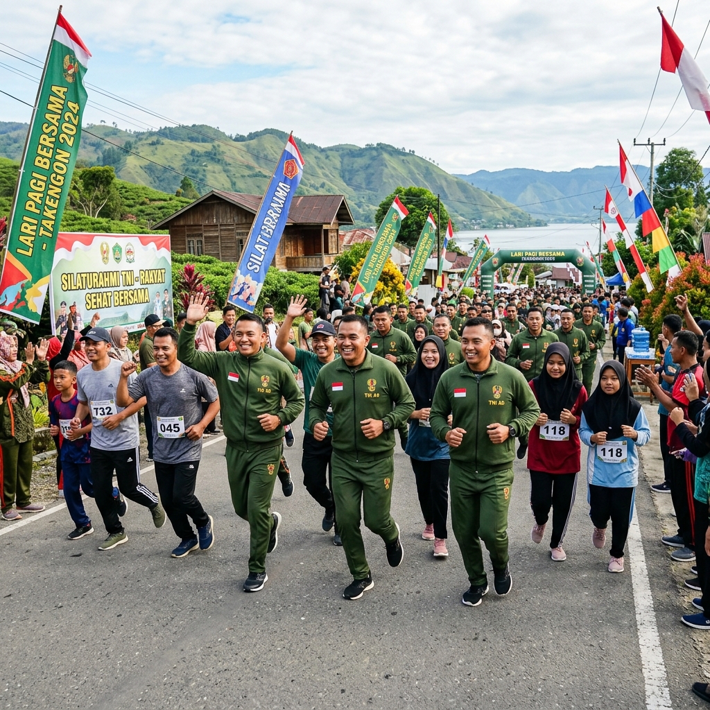 Prajurit Komando Distrik Militer Pinrang mengikuti kegiatan olahraga bersama dalam rangka HUT TNI